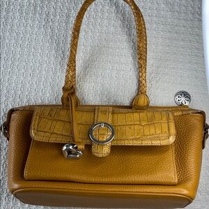 Brighton satchel purse, goldenrod, with charm and credit card holder, very clean
